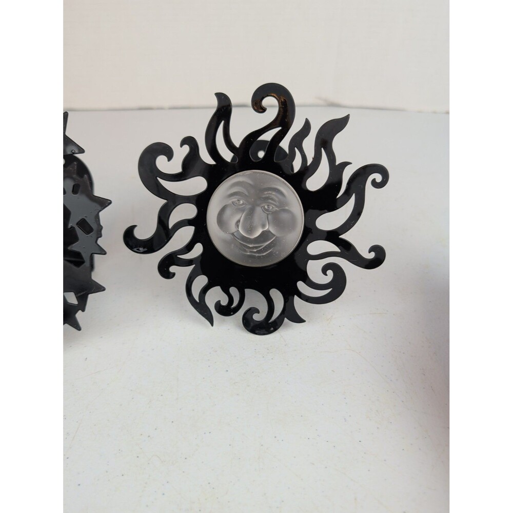 Vintage 90’s PartyLite Celestial Sun & Moon Wall Sconces-Black & Frosted Glass - Picture 3 of 6